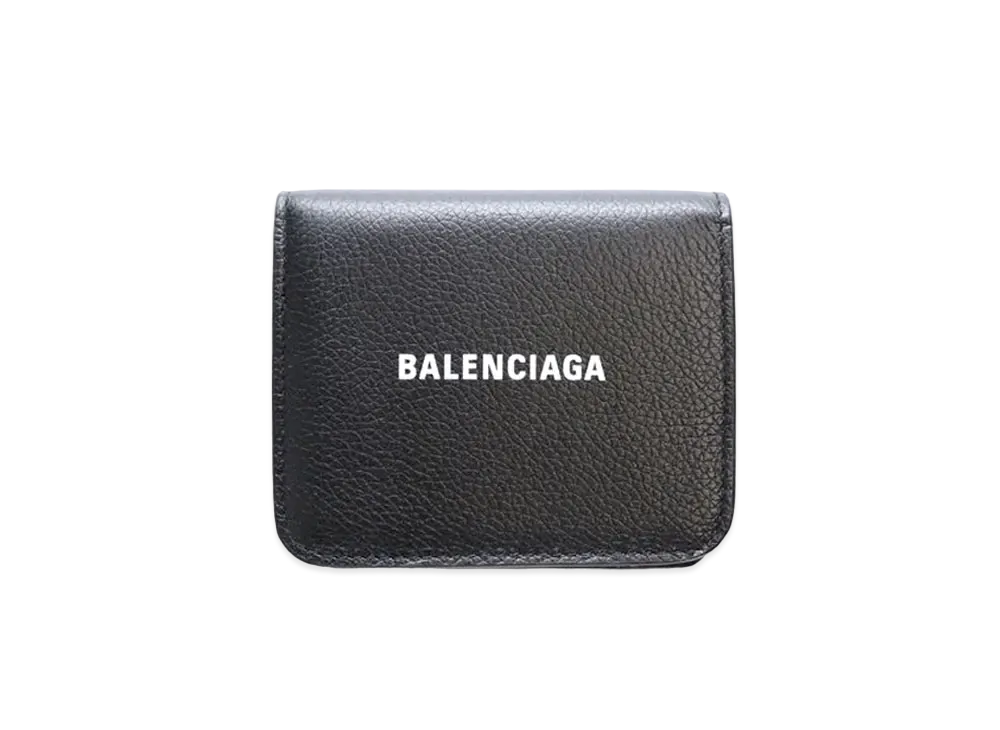 BALENCIAGA Cash Flap Coin and Card Holder Grained Calfskin "Black"