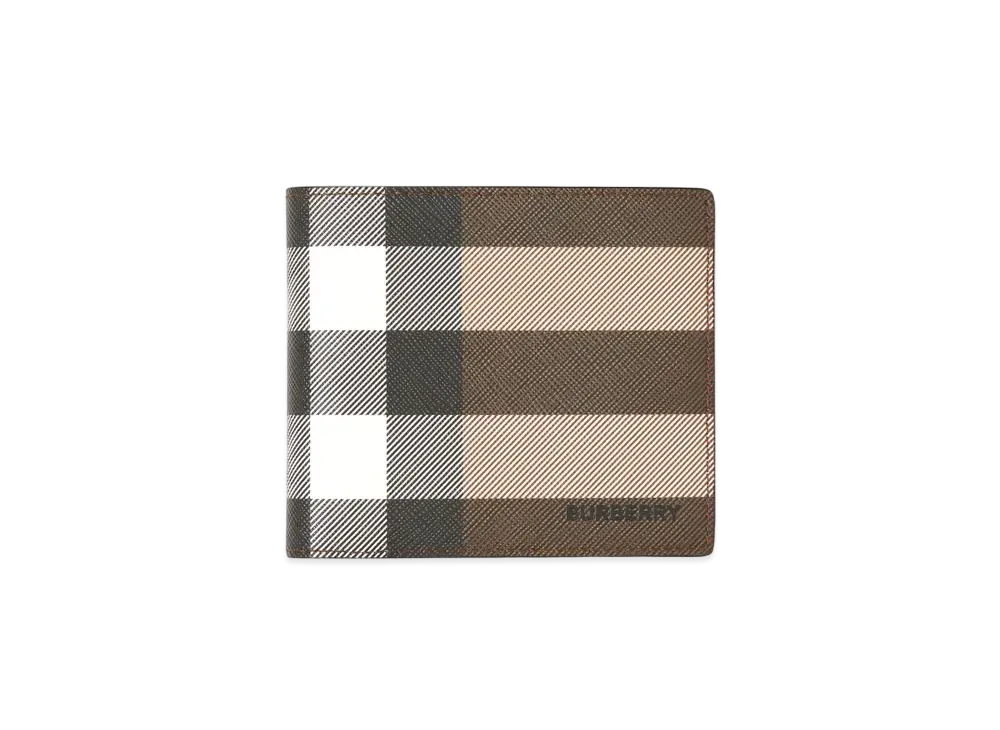 バーバリー チェック＆レザー インターナショナル バイフォールドウォレット "ダークバーチブラウン" 80527901