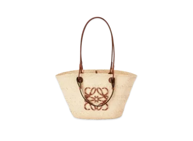 LOEWE Anagram Basket Bag In Iraka Palm And Calfskin "Natural/Tan"
