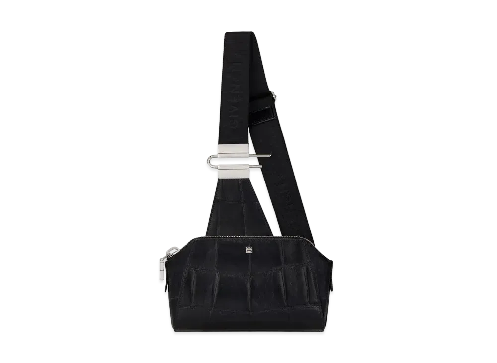 GIVENCHY Small Antigona Crossbody Bag in Crocodile Effect Leather "Black"