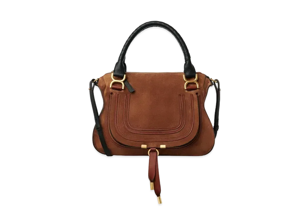 Chloe Marcie Leather Handbag In Suede & Grained Calfskin "Tan"