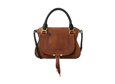 Chloe Marcie Leather Handbag In Suede & Grained Calfskin "Tan"