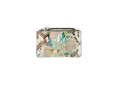 Jimmy Choo Nancy Glossy Rainbow Elaphe Key Case With JC Logo "Latte/Sunrise Mix"