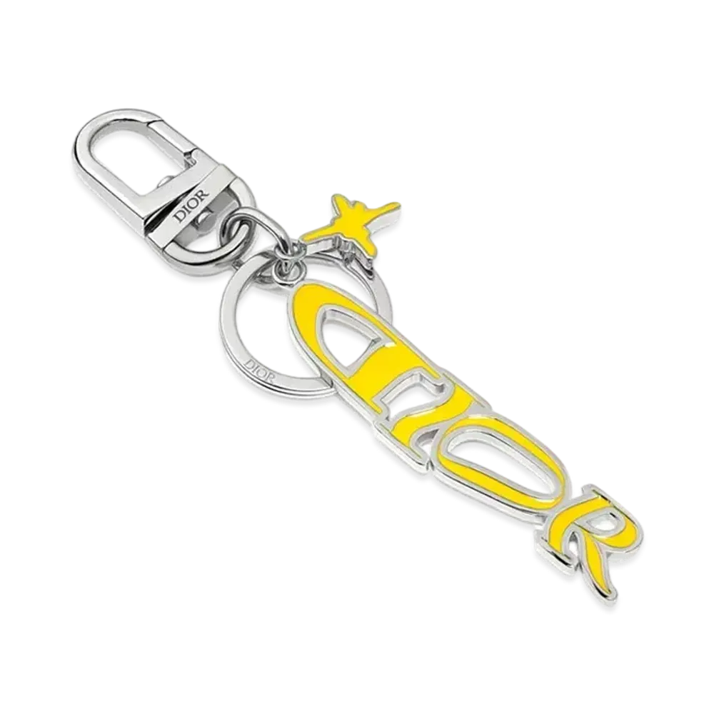 Dior x LEWIS HAMILTON Key Ring Palladium Finish Brass and Enamel "Yellow"