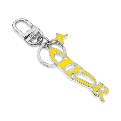Dior x LEWIS HAMILTON Key Ring Palladium Finish Brass and Enamel "Yellow"
