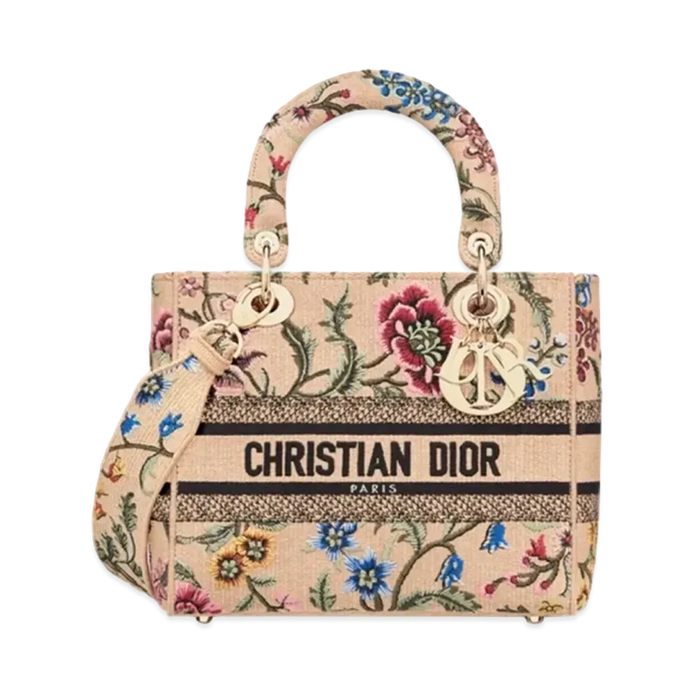 Dior Medium Lady D Lite Bag Embroidered Petites Fleurs Raffia "Multicolor""