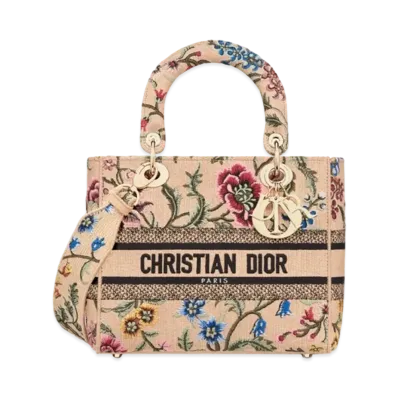 Dior Medium Lady D Lite Bag Embroidered Petites Fleurs Raffia "Multicolor""