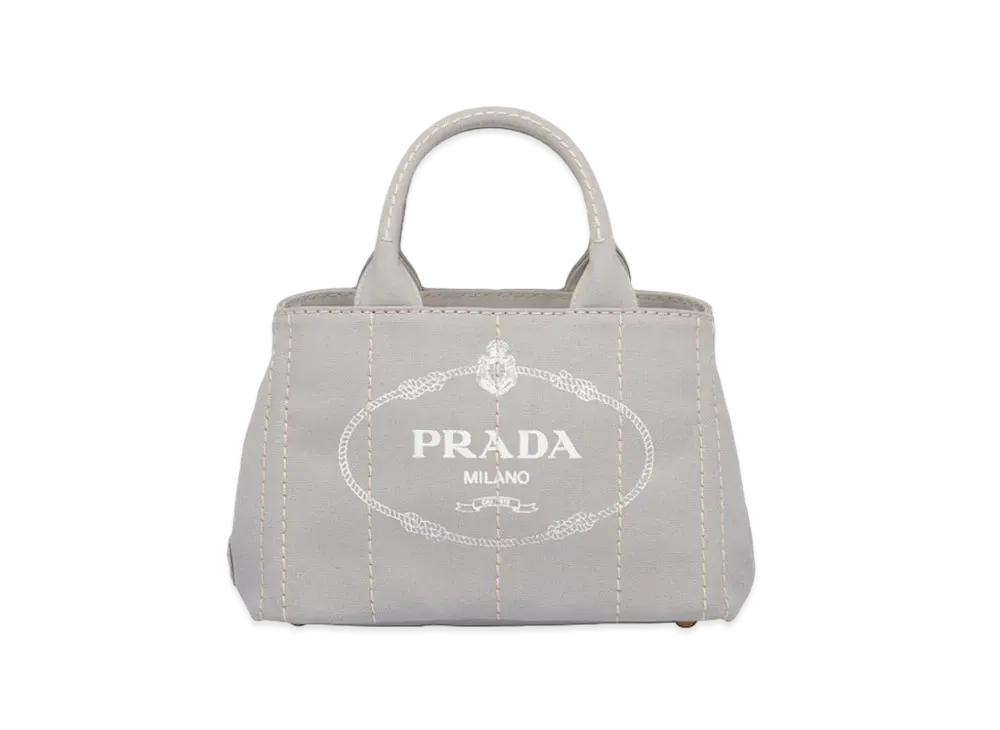 PRADA Canapa Fablic Handbag "Light Gray/White"