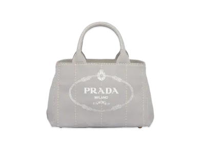 PRADA Canapa Fablic Handbag "Light Gray/White"