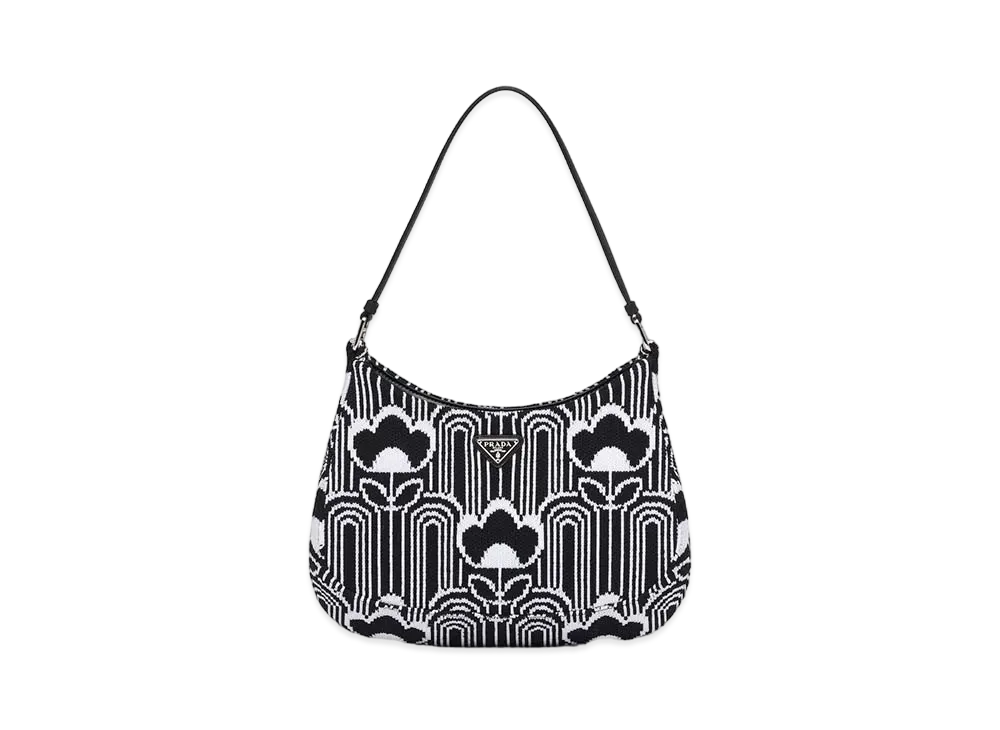 PRADA Cleo Jacquard Knit And Leather Bag "Black/White"