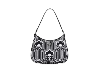 PRADA Cleo Jacquard Knit And Leather Bag "Black/White"