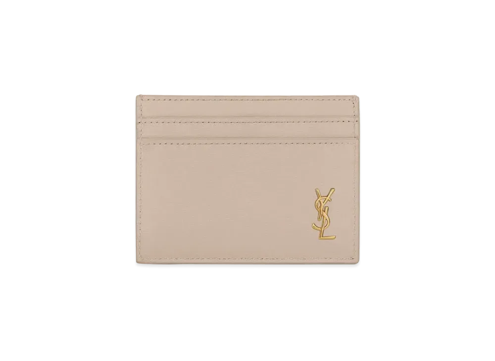 SAINT LAURENT Tiny Monogram Card Case In Grained Leather "Dark Beige"