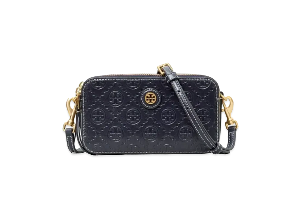 Tory Burch T Monogram Leather Double-Zip Mini Bag "Navy"