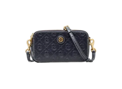 Tory Burch T Monogram Leather Double-Zip Mini Bag "Navy"