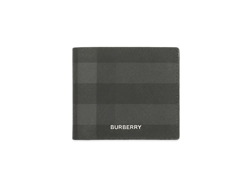 Burberry Check & Leather International Bi-Fold Wallet "Charcoal"