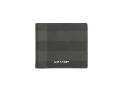 Burberry Check & Leather International Bi-Fold Wallet "Charcoal"