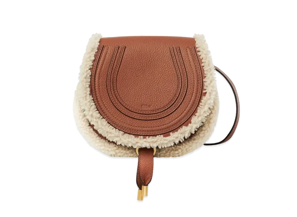 Chloe Mini Marcie Saddle Bag In Grained Calfskin & Shearling "Tan"