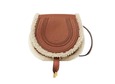 Chloe Mini Marcie Saddle Bag In Grained Calfskin & Shearling "Tan"