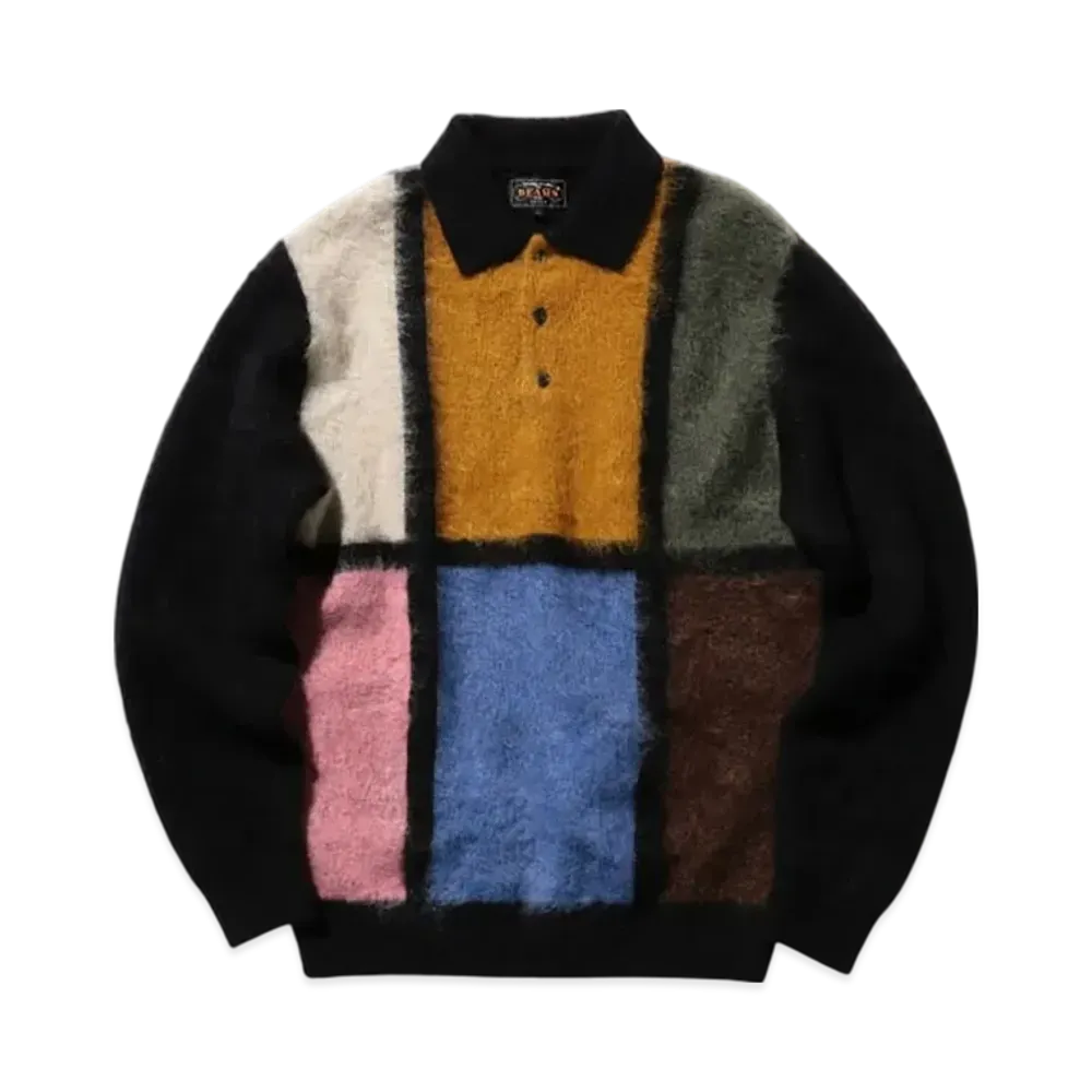 BEAMS Knit Polo Shaggy "Black"