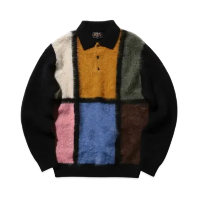 BEAMS Knit Polo Shaggy "Black"