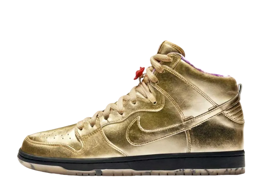ヒューミディティ × ナイキ SB ダンク ハイ QS メタリックゴールド