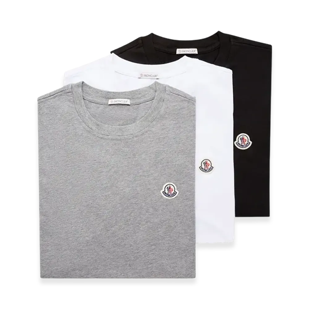 MONCLER Logo Patch Cotton T-Shirt (Pack of Three) "White Black Grey"