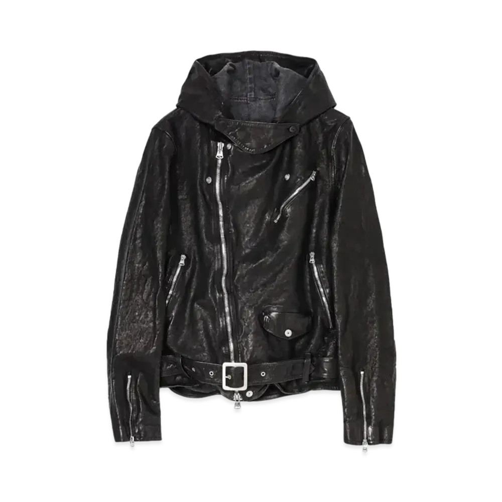 Yohji Yamamoto POUR HOMME Backlash Japan Calf Hoodie Riders "Black" HO-Y99-704-2A24