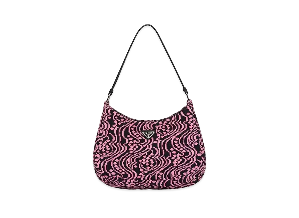 PRADA Cleo Jacquard Knit And Leather Bag "Black/Pink"
