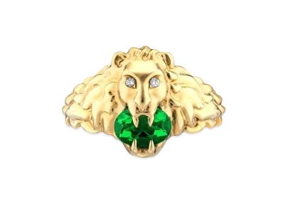 GUCCI Lion Head 18K Ring With Chrome Diopside "Green"
