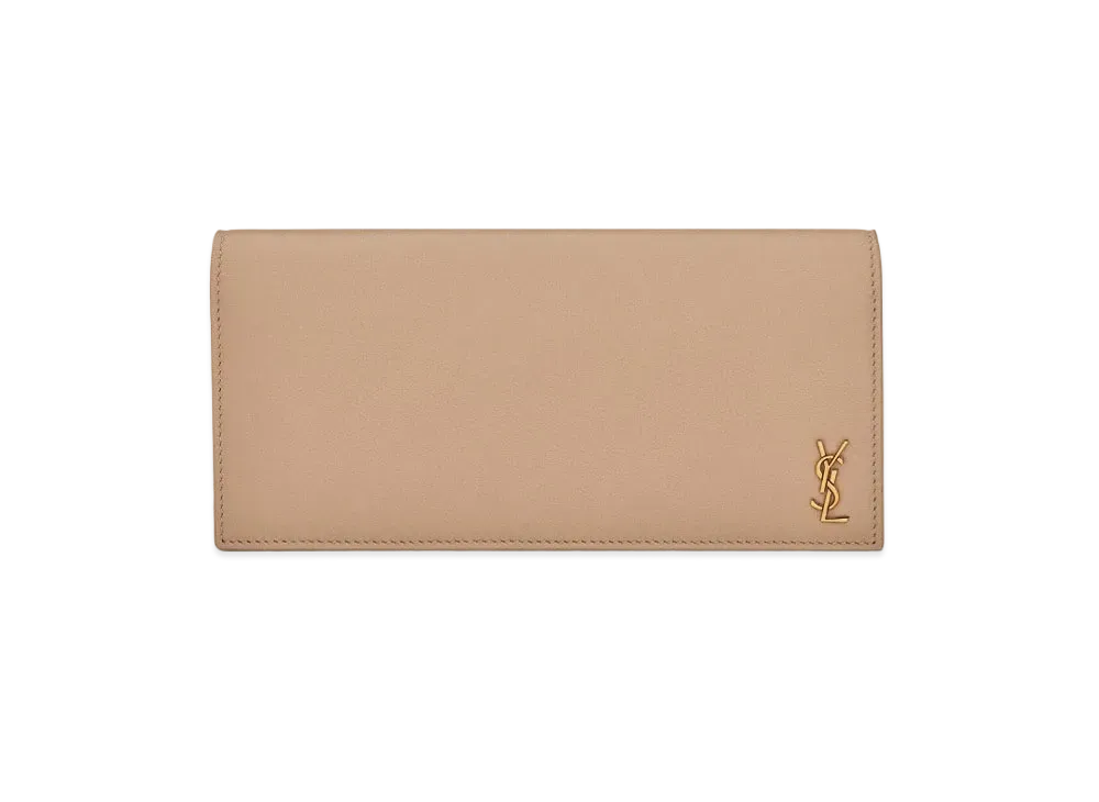 SAINT LAURENT Tiny Monogram Continental Wallet In Grained Leather "Dark Beige"