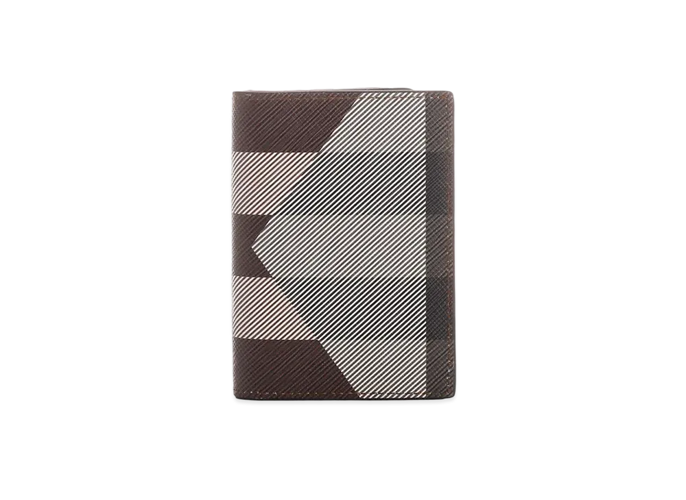Burberry Geometric Check & Leather Folding Card Case "Dark Barch Brown"
