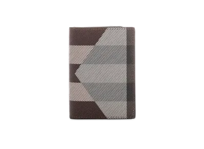 Burberry Geometric Check & Leather Folding Card Case "Dark Barch Brown"