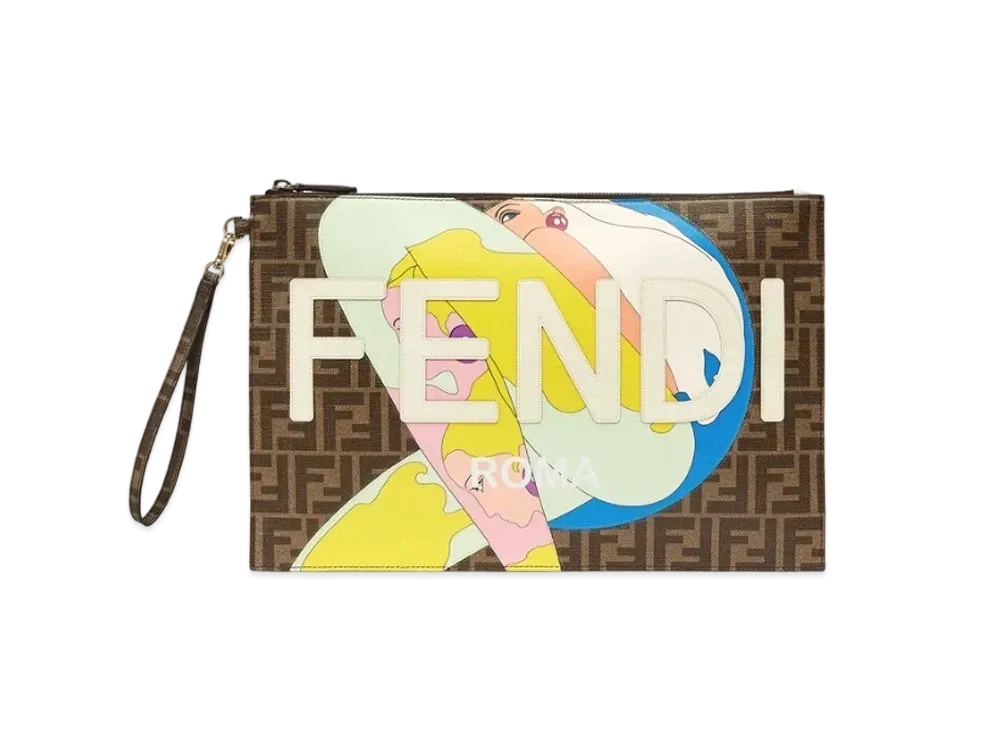 FENDI Flat Slim Clutch Large Fabric "Brown"