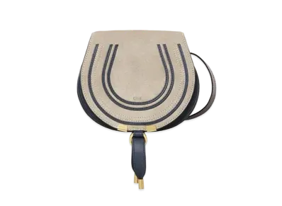 Chloe Mini Marcie Saddle Bag In Suede & Grained Calfskin "Grey"