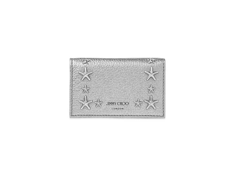 Jimmy Choo Nello Metaric Soft Grainy Calf Leather Card Case With Stars Studs "Gunmetal"