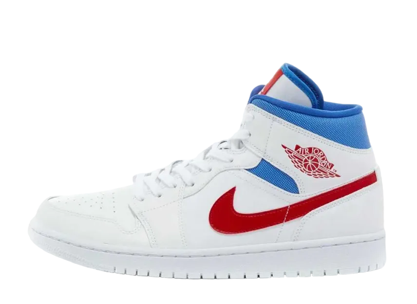 ナイキ ウィメンズ エアジョーダン1 ミッド "ホワイト/ユニバーシティレッド ゲームロイヤル"