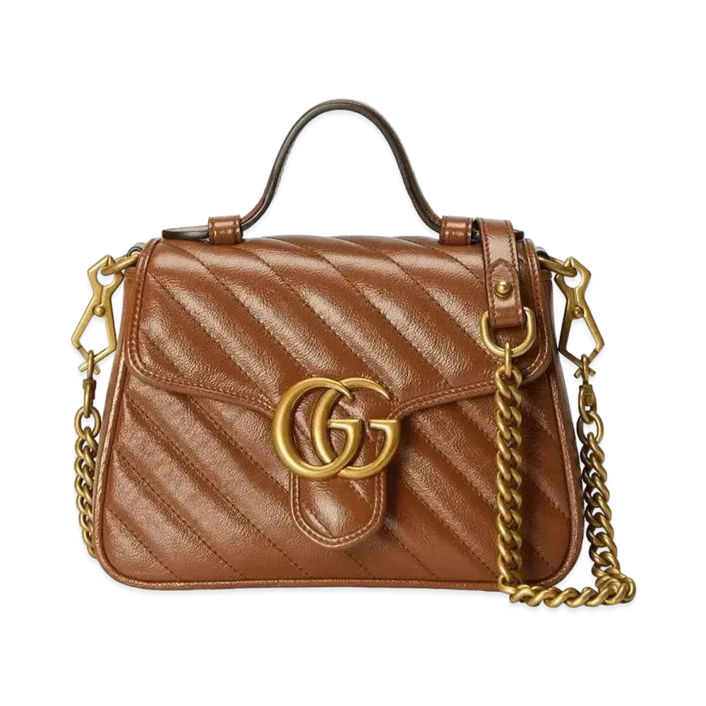 GUCCI GG Marmont Mini Top Handle Bag "Brown"