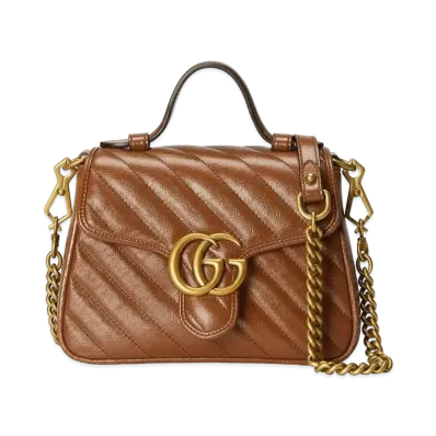 GUCCI GG Marmont Mini Top Handle Bag "Brown"
