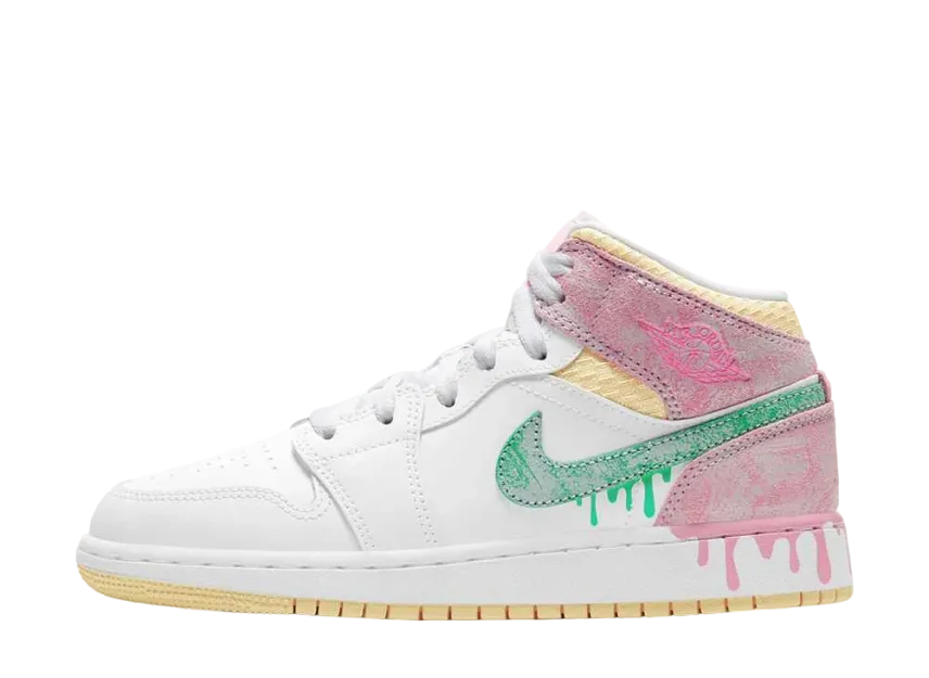 エアジョーダン1 MID GS ペイントドリップ 白 ピンク 緑 24cm エアジョーダン1 MID GS ペイントドリップ 白 ピンク 緑 24cm