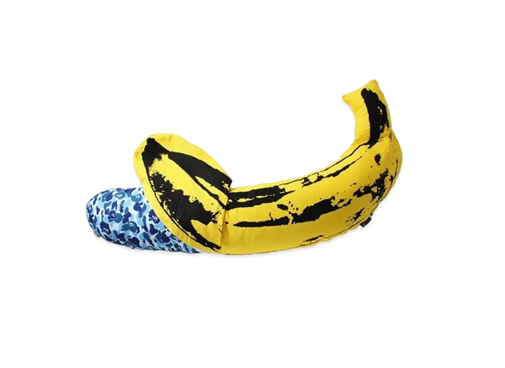A BATHING APE / MEDICOM TOY / ANDY WARHOL ABC CAMO BANANA CUSHION L "Blue"