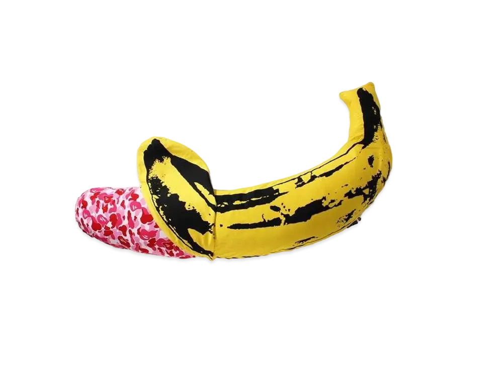 A BATHING APE / MEDICOM TOY / ANDY WARHOL ABC CAMO BANANA CUSHION L "Pink"