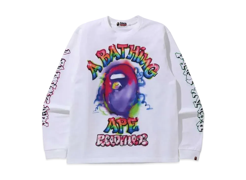 A BATHING APE / READYMADE SPRAY WIDE L/S TEE "White"