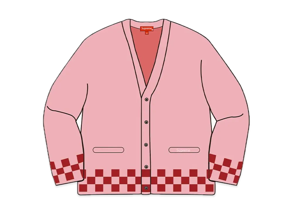 シュプリーム チェッカーボード カーディガン "ピンク"