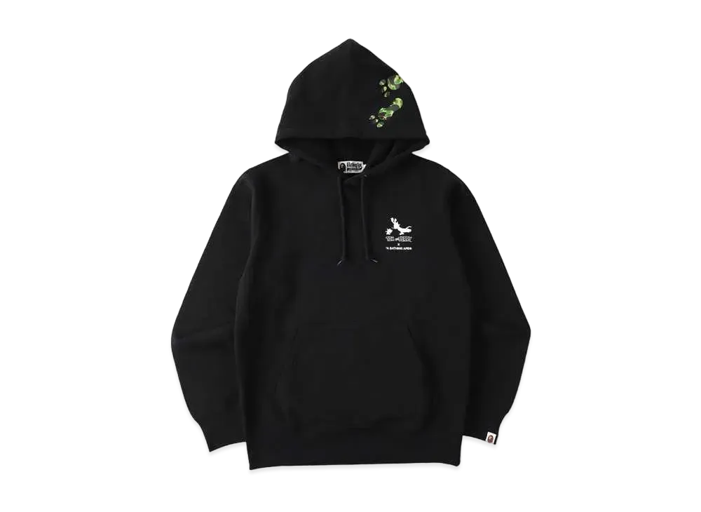 A BATHING APE / TOM AND JERRY FOOTPRINTS PULLOVER HOODIE "Black"