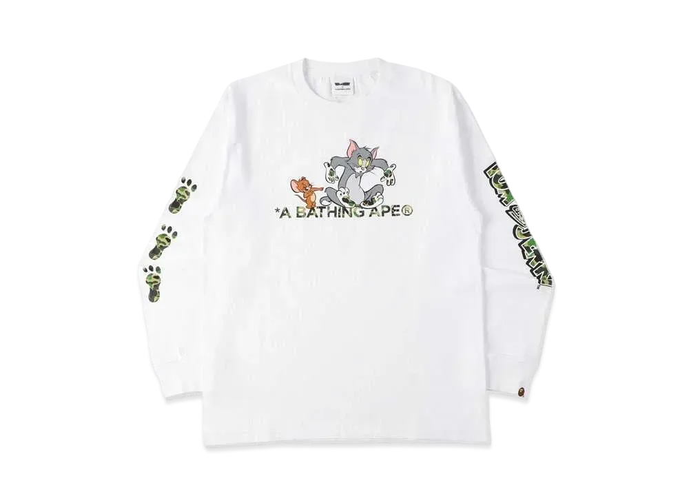 A BATHING APE / TOM AND JERRY FOOTPRINTS L/S TEE "White"