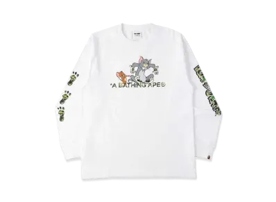 A BATHING APE / TOM AND JERRY FOOTPRINTS L/S TEE "White"