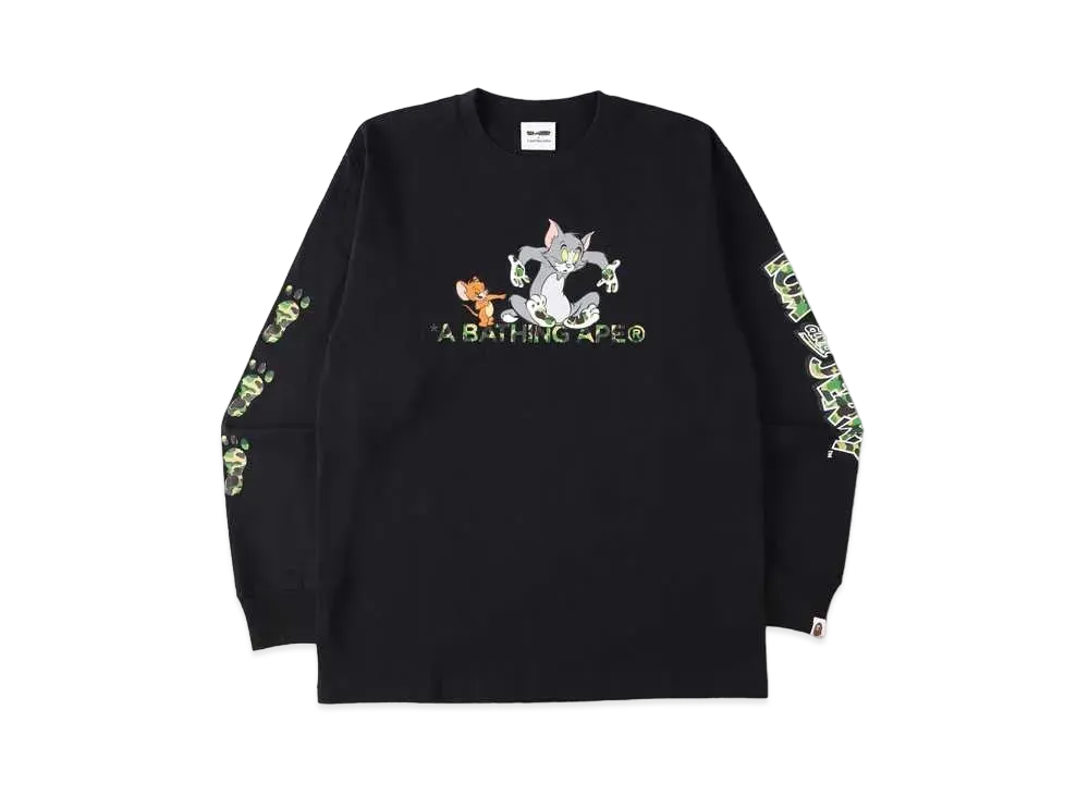 A BATHING APE / TOM AND JERRY FOOTPRINTS L/S TEE "Black"