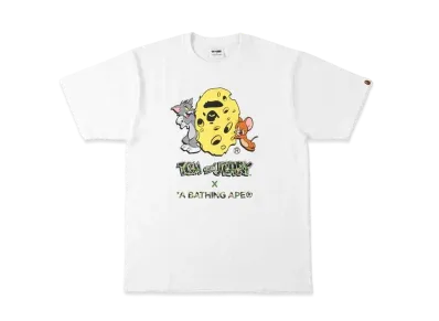 A BATHING APE / TOM AND JERRY CHEESE APE HEAD TEE "White"