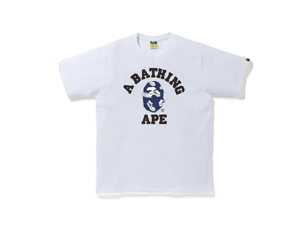 A BATHING APE RANDOM BAPE STA COLLEGE TEE "White/Navy"