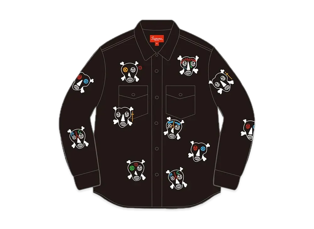Supreme Clayton Patterson Skulls Embroidered Work Shirt "Black"